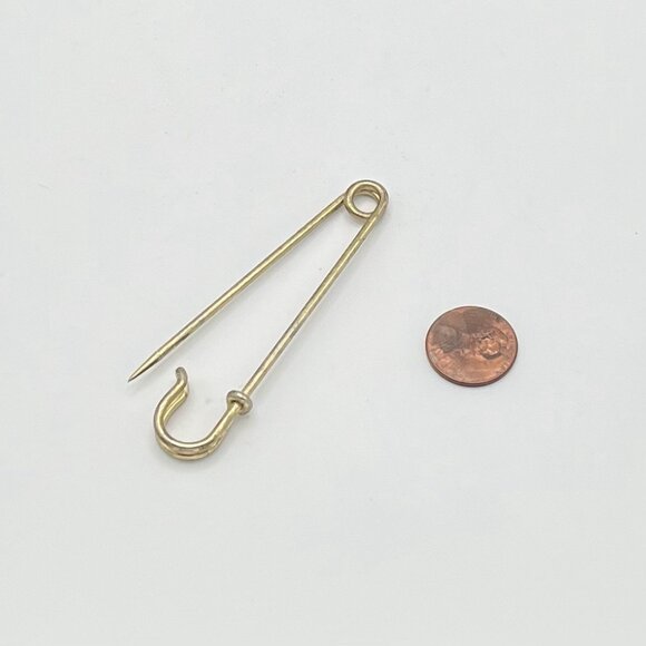 Vintage Safety Pin Gold Tone Brass Large Brooch 3” Maximalist Teacher Kilt Shawl - Picture 3 of 5